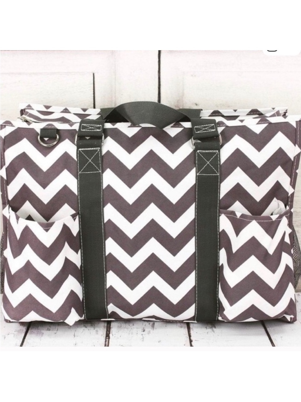 NGIL Gray Chevron Large Utility Tote Organizer | Travel Carryall NWT